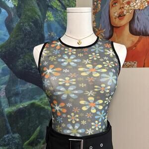 y2k retro sheer mesh floral tank top anxiety café